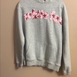 White Fox Boutique Grey Crewneck Sweatshirt with Pink Logo